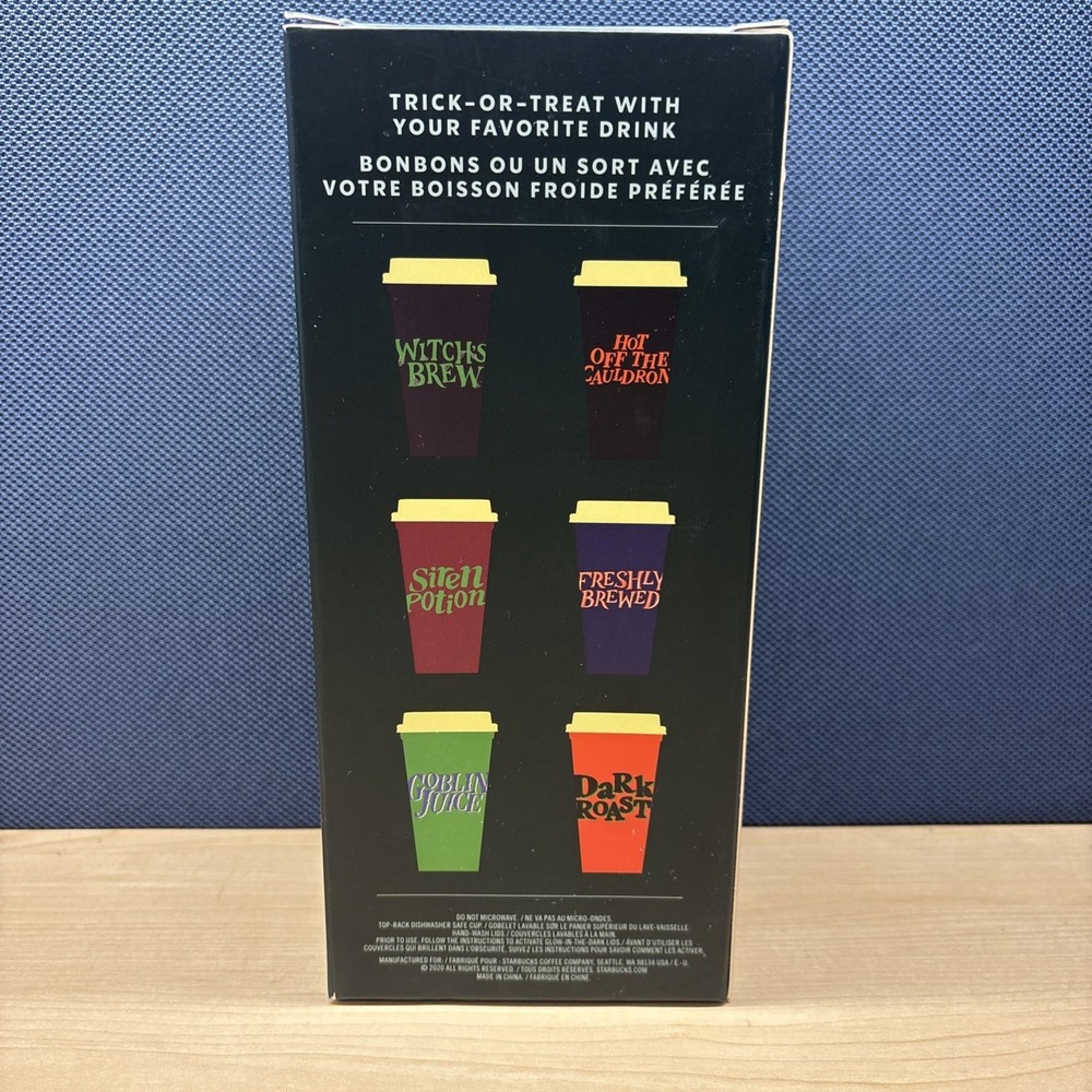 Starbucks Halloween Glow In The Dark 16oz Reusable Hot Cup & Lid 6 Set NEW 2020 - Picture 7 of 10